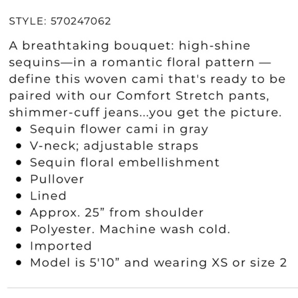 White House Black Market | Sequin Flower Cami |‎ Grey | Small - Picture 4 of 15